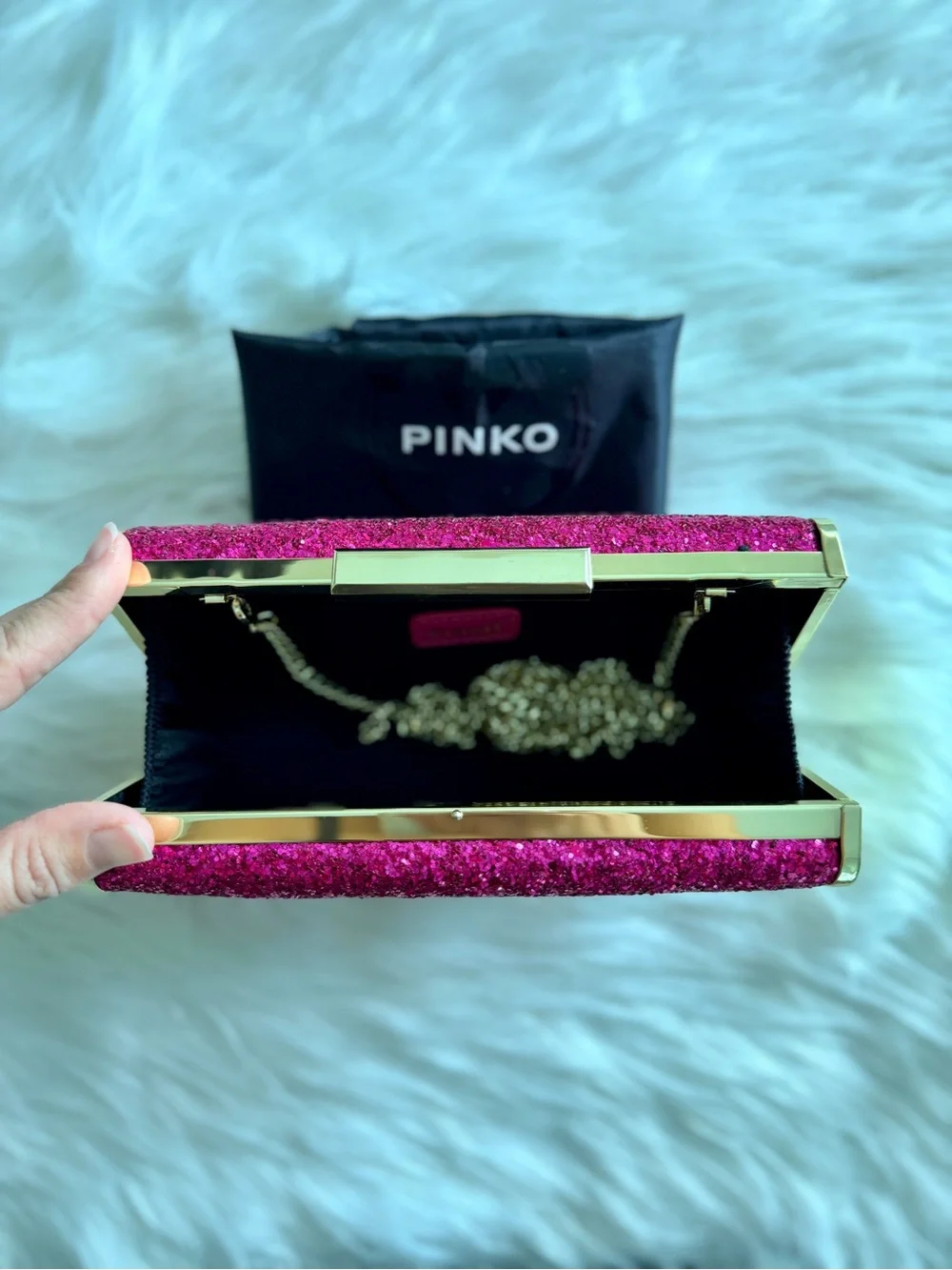 PINKO Clutch and Crossbody with Gold Hardware